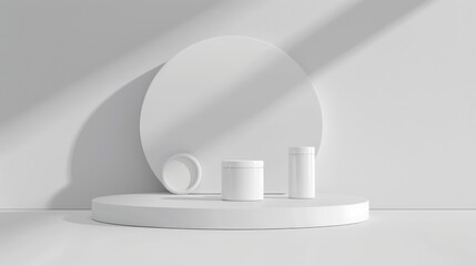 White podium mockup for showcasing cosmetic products on simple stage template.