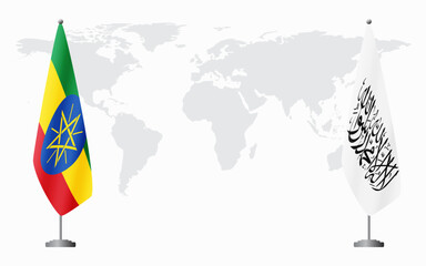 Ethiopia and Afghanistan flags for official meeting against background of world map.