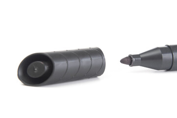 Black marker close up isolated on white background