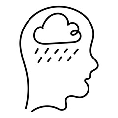 Depression Monoline Icon Design. Represents Mental Health, Mood Disorder, Emotional Wellness, Psychological Treatment. Transparent PNG.