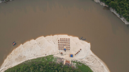 Amazonian white sand beaches that appear in the dry season of the rivers, the Nanay River has...