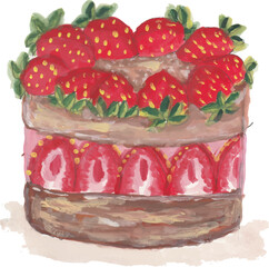 Strawberry cake and cupcakes watercolour illustration clipart
