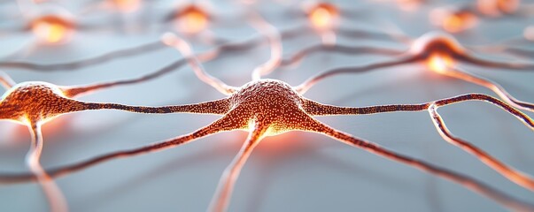 Glowing neural pathways in an abstract design, set against a light grey background, symbolizing digital synapses