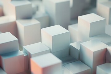 Obraz premium Random shifted white cube boxes block background wallpaper banner with copy space, architectural, compact,