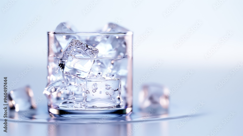 Poster the glass is filled with sparkling ice cubes that glisten under soft light, creating an appealing fo