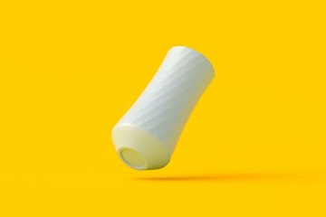 Falling vase on orange background. Ceramic pot for flower. Home decor. Pottery product. 3d render