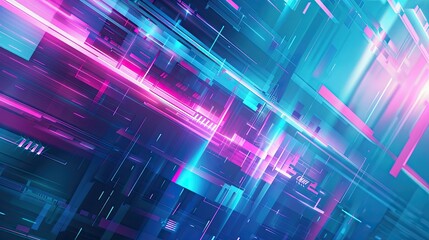 Abstract Digital Neon Geometric Shapes with Glowing Lights