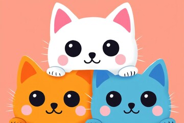 Fototapeta premium Three Cartoon Cats Stacked on Top of Each Other