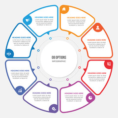 Circle Infographic Template Design With 8 Steps, Process Workflow Diagram