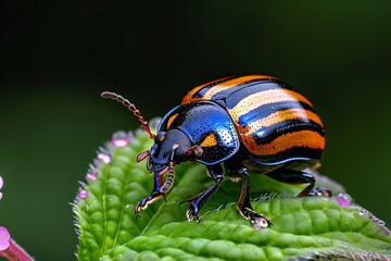 Fototapeta premium Beetles and blossoms, shiny shells, hidden treasures discover the small wonders of the natural world