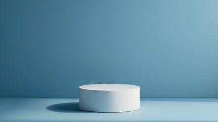 White tube on podium against blue background, empty space