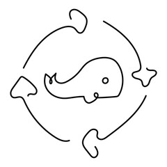 Ocean Ecosystems Monoline Icon Design. Represents Marine Conservation, Biodiversity, Environmental Protection, Sustainability. Vector icon with editable Strokes and Colors.