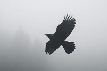Obraz premium Beautiful black raven, crow in flight