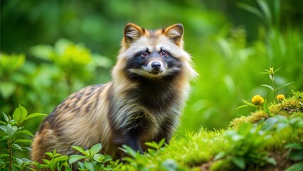Fototapeta premium a raccoon dog with beautiful natural background