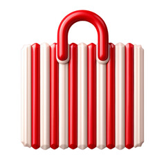 Obraz premium Red and white striped shopping bag with a handle. 3D illustration Clipart Element, Transparent Background.