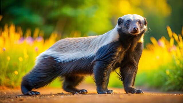 a honey badger with beautiful natural background - Powered by Adobe