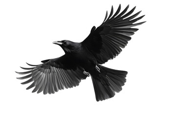 Fototapeta premium Beautiful black raven, crow in flight isolated on white background