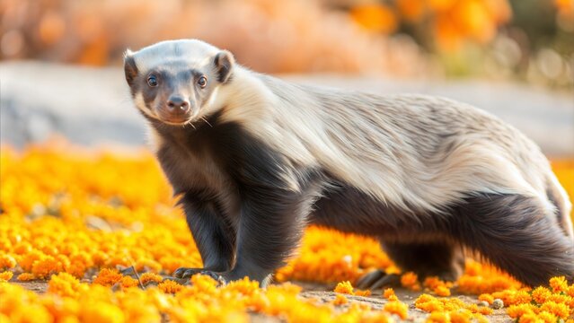 a honey badger with beautiful natural background