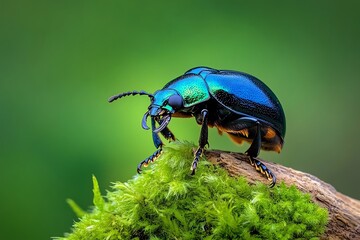 Fototapeta premium Beetles, with powerful jaws, breaking down wood contribute to the decomposition process in forests