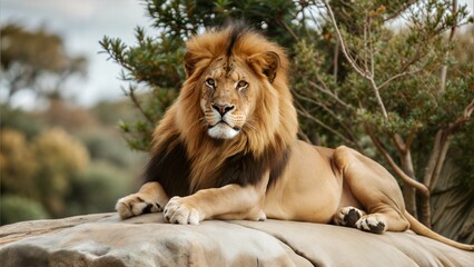 a lion with beautiful natural background