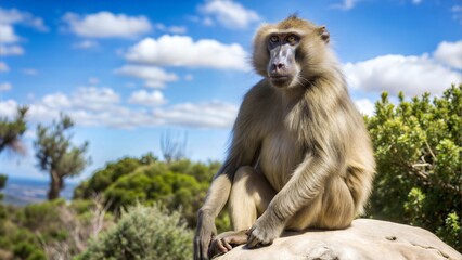 Obraz premium a baboon with beautiful natural background