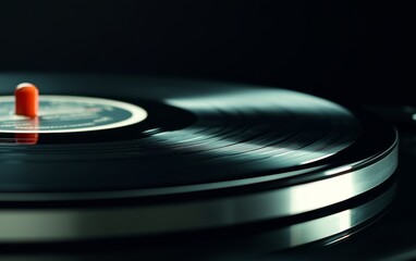A close-up of a vinyl record spinning on a vintage turntable