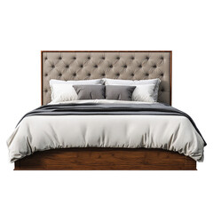 A Luxurious King-Size Bed with a Tufted Headboard, inviting you to a restful night.
