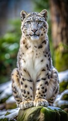 Naklejka premium a snow leopard with beautiful natural background