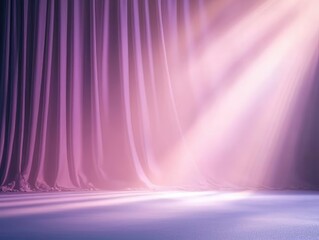 A captivating scene with purple curtains illuminated by gentle light, creating a dreamy and theatrical atmosphere.