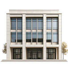 Fototapeta premium A Sleek Modern Office Building with Large Windows and Minimalist Design. The Stone Facade and Glass Panels Create a Striking Contrast.