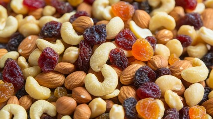 Handful of mixed nuts and dried fruits. Good for health. Healthy and convenient. Rich in vitamin and fiber.