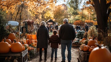 Naklejka premium Autumn Harvest Stroll at the Local Farmer's Market