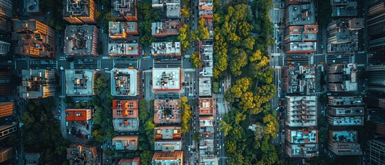 Obraz premium Cityscape Symphony: Aerial View of Bustling Urban Landscape