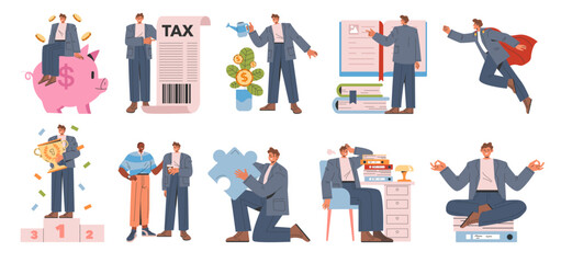 Businessman set. Flat Vector Illustration