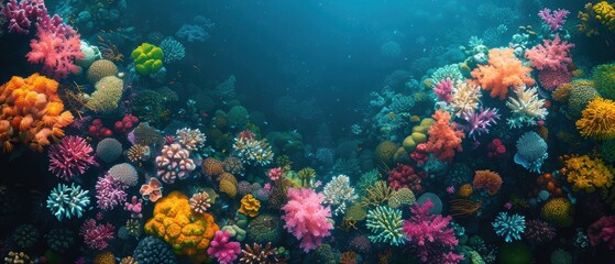 Fototapeta premium Vibrant Coral Reef Ecosystem in Shallow Waters from Above