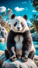 Obraz premium a giant panda with beautiful natural background