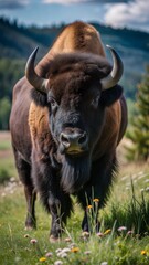 a bison with beautiful natural background
