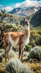 Fototapeta premium a guanaco with beautiful natural background