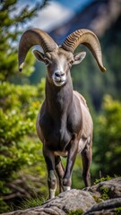 an argali with beautiful natural background