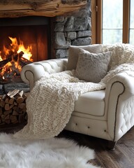 Cozy pet nook featuring a fireplace, soft blankets, warm ambiance, inviting space for relaxation and comfort with furry companions