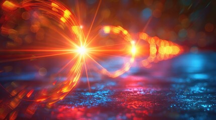 Fototapeta premium Vibrant Energy Swirl, a mesmerizing light effect featuring circular flares and abstract rotational lines, creating a dynamic space for personalized messages and creative expression.