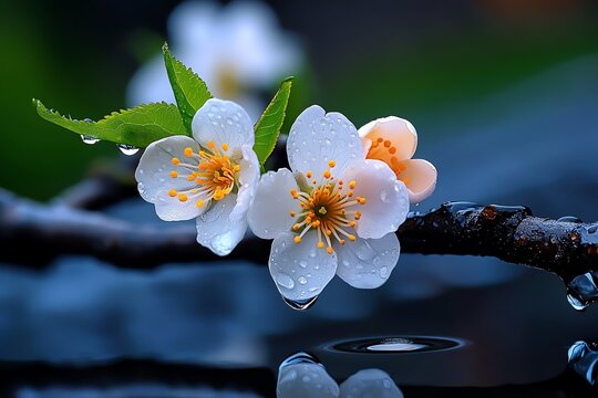 Blossoms, reflected in water, serene images capture the quiet beauty of nature
