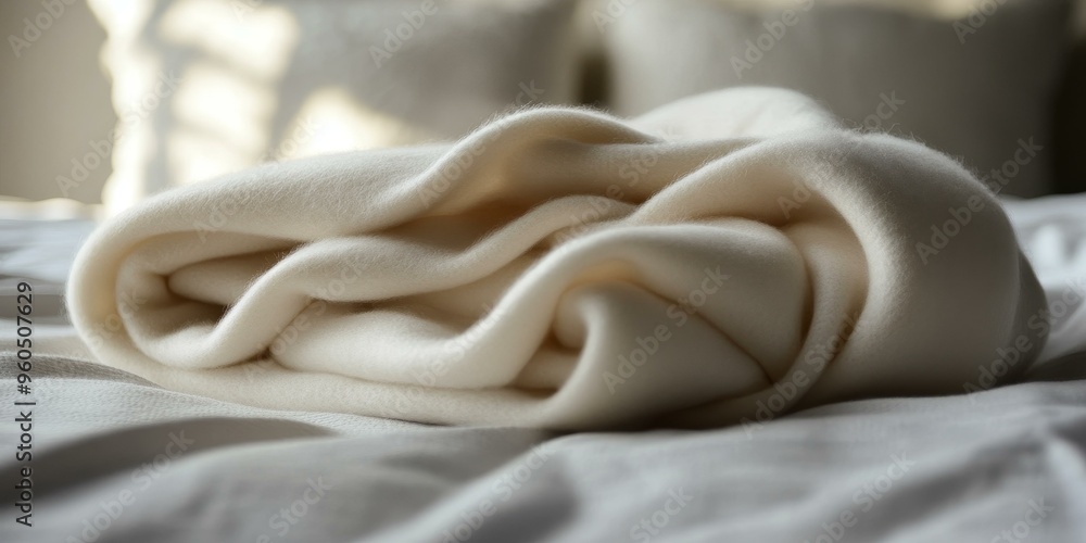 Poster Soft white blanket on a bed.