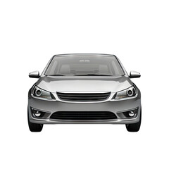 Sleek and Modern: A Silver Sedan, Front View, Isolated on a Blue Background