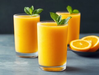 Fototapeta premium Freshly Squeezed Orange Juice with Turmeric: A vibrant, brain-boosting drink
