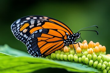 Fototapeta premium Caterpillars and milkweed, feeding frenzy, life-giving plants are crucial for the monarch butterflyâ€™s lifecycle