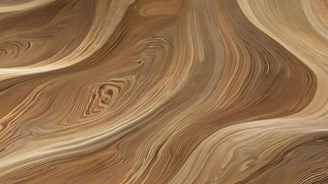 Camera movement and effects, static video of a beautiful abstract wave background with wood grain texture effect, brown and tan colour rendered in 3d