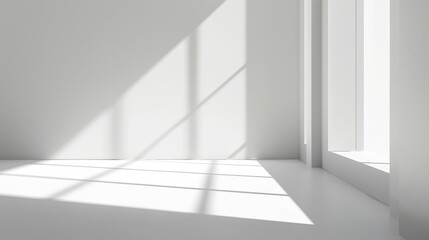 Fototapeta premium White studio background with shadows and copy space for product presentation. Summer concert backdrop.