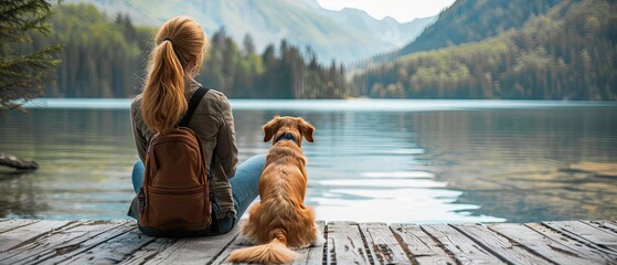 Woman and Dog Relaxing on a Lake Dock