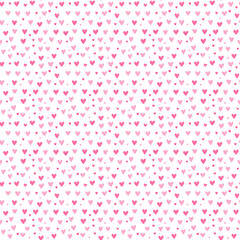 Pattern of small pink hearts on a white background, creating a simple and sweet design.
